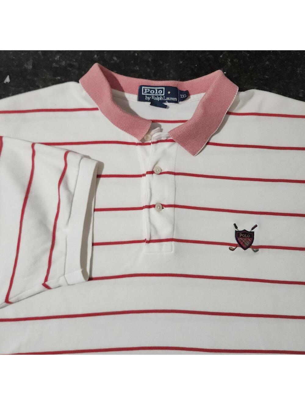 Vintage Polo Ralph Lauren Golf Striped Shirt Crest Logo Classic Preppy Mens XXL